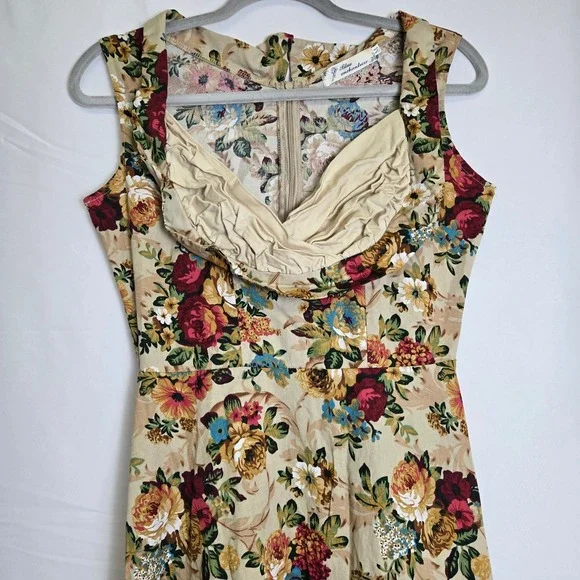 Blue Enchantress Retro Rockabiliy Floral Pin Up Style Midi Dress, Size Medium - Picture 2 of 9